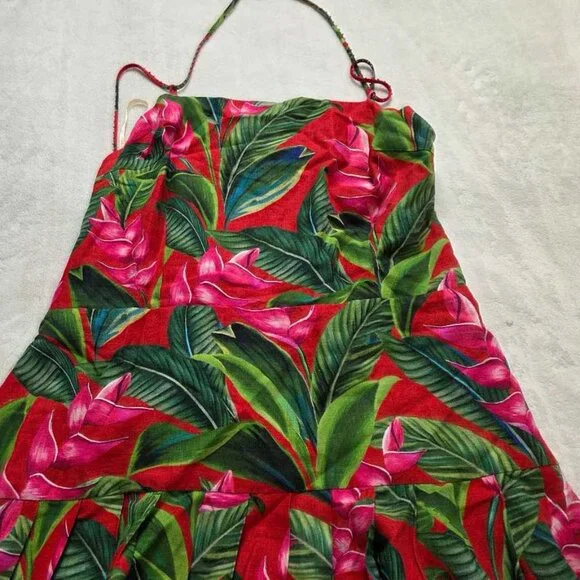 XL Farm Rio Anthropologie linen blend Dream Garden strappy drop-waist midi  dress